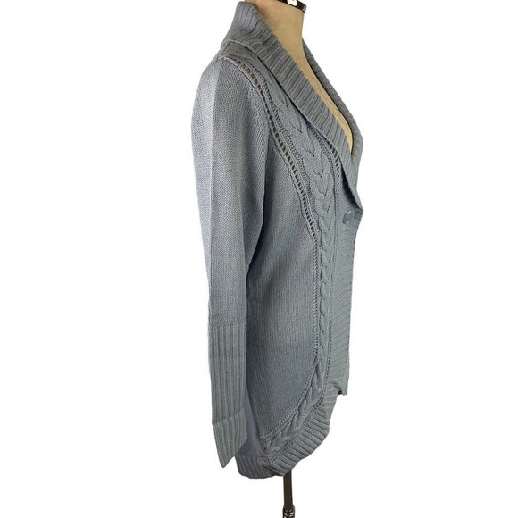 Medium Motto Women's Light Blue Long New Cardigan Sweater Single Button - Picture 7 of 8